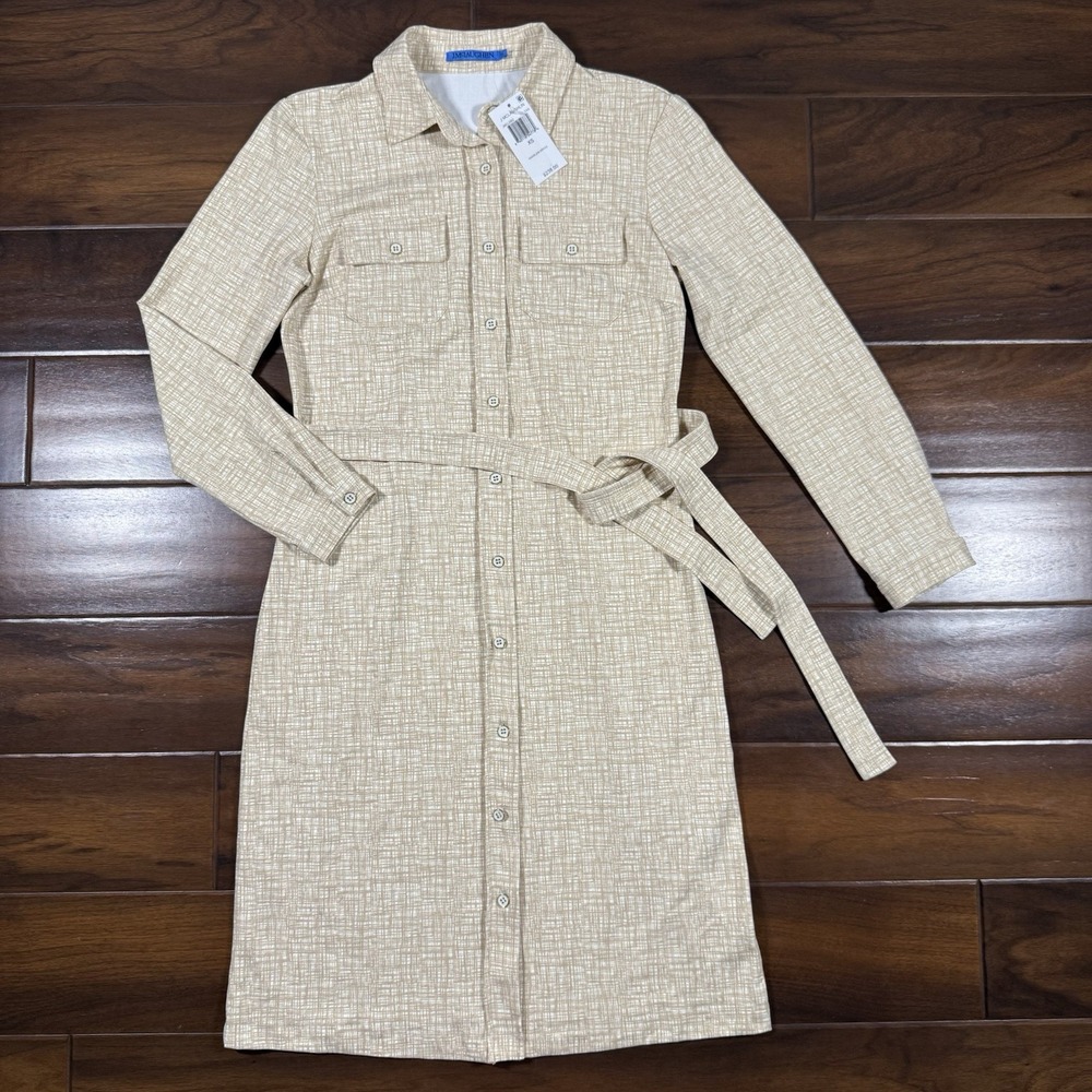 J. McLaughlin Women's Size XS Haarlem Catalina‎ Cloth Belted Shirt Dress Tan